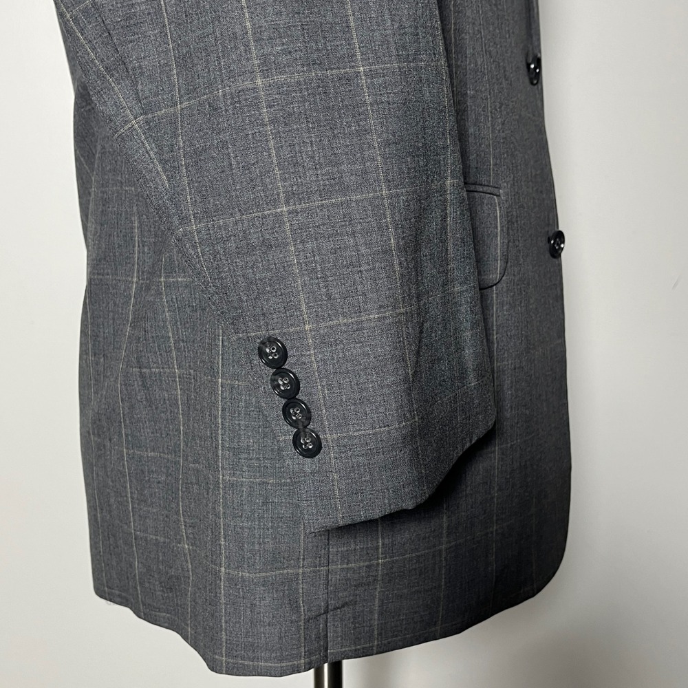 Tasso Elba Suit Mens 42R 37x30 Grey Windowpane Vitale Barberis Canonico Wool - Picture 2 of 6